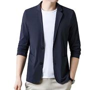 BININBOX Blazer Uomo Estivo Casual Slim Fit Giacca da Abito Collo a Punta Maniche Lunghe Traspirante (Blu, S)