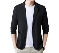 BININBOX Blazer Uomo Estivo Casual Slim Fit Giacca da Abito Collo a Punta Maniche Lunghe Traspirante (Nero, XXL)