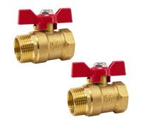 Binjor Set di 2 Valvole a Sfera in Ottone, Valvole a Sfera da 3/4 di Pollice, Valvole di Scarico con Maniglia ad ala Rossa, Adatte per Rubinetti Idraulici, Ideali per Giardini