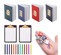 Binlava Accessori per gnomo in miniatura, 19 pezzi, minibbook, portablocco, set di matite colorate, 1/12, mini casa delle bambole e accessori per la scuola fai da te