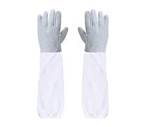 Binnan 1 Paio Guanti di Apicoltura,Guanti Protettivi con Maniche Unisex per Apicoltore, Misura Grande, Lunghi con Maniche con Fori Traspiranti,Bianco