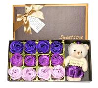 Binnan 12 Pezzi Fiori di Rosa Orsetto di Peluche Fiori di Rosa Scatole di Sapone Rose Confezione Regalo Romantica, Regali per La Festa della Mamma di San Valentino(Sfumatura Viola)