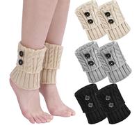 Binnan 3 Paia Scaldamuscoli Caldi, Scaldamuscoli A Maglia, Stivali Scaldamuscoli A Maglia con Due Pulsanti, Caldo e Confortevole (Nero Beige Grigio)