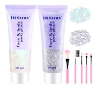 Binnan Glitter Viso,Gel Glitter per Il Corpo,Paillettes Argento per Il Viso per Occhi, Capelli, Unghie, Chunky Glitter Gel per Musica, Festival, in Maschera (Bianco+Argento)