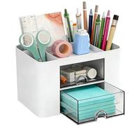 Binnan Organizer Scrivania Ufficio, Porta Penne per Scrivania, con 5 Scompartie 2 Cassetti, per Casa Ufficio Accessori Scrivania(Bianco)