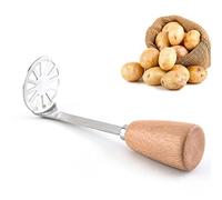 Binnan Schiacciapatate,Schiaccia Patate Manuale con Manico in Legno e Piatto per Schiacciare le Patate in Acciaio Inossidabile per Alimenti, Multifunzione Schiaccia Patate