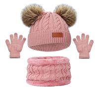 Binnan Sciarpa Bambini Berretto Sciarpa Inverno Sciarpa E Guanti Set 3 In 1 Cappello A Maglia Bambini Adatto A Ragazzi E Ragazze, Rosa