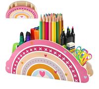 Binnan Supporto per Matita per Scrivania, Organizer Scrivania Bambina, Portamatite in Legno Arcobaleno, Porta Penne in Legno Multifunzionale, Adatto per Bambini e Organizzazione in Classe