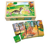 Bino cubi di legno illustrati animali domestici 15 pezzi
