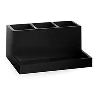 BINO Organizer multiuso a 3 scomparti con vassoio, porta pennelli da trucco, organizer per pennelli da trucco, organizer per spazzolino da denti, accessori da bagno in marmo (nero opaco)