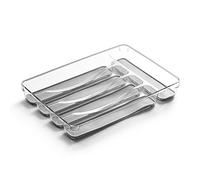 BINO Organizer per cassetti per argenteria a 5 scomparti, organizer in plastica per cassetti da cucina, vassoio per l'organizzazione dei cassetti, organizer per cassetti da cucina con rivestimento