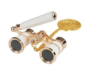 Binocolo da teatro, 3 x 25, compatto, vintage, con manico regolabile e catena, per adulti, donne, bambini, concerti, teatri, cinema, bianco