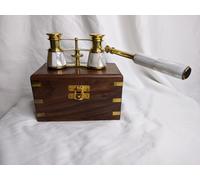 Binocolo in ottone antico e scatola di legno, regalo marino nautico per...