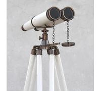 Binocolo nautico in ottone da 45,7 cm in pelle bianca antico telescopio con treppiede da pavimento