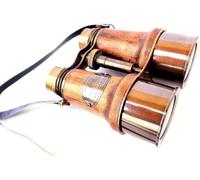 Binocolo vintage in ottone con involucro in pelle, 12,7 x 11,4 cm, finitura anticata, telescopio nautico