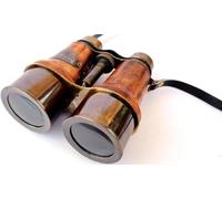 Binocolo vintage in ottone nautico, 12,7 x 11,4 cm, finitura anticata con involucro in pelle, telescopio fatto a mano
