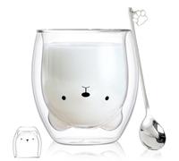 Binoster Tazza da tè in vetro di gatto orso bottiglia tazze, tazza carina, bicchieri a doppia parete tazza da caffè espresso, tazza di latte, compleanno ufficio e personale (orso)