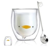 Binoster Tazza in vetro a doppia parete isolata per espresso, caffè, tè o latte - miglior regalo per l'ufficio o compleanno personale (anatra)