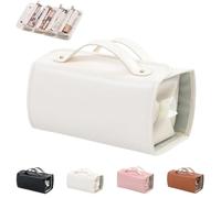 Binozinco Cosmetic Bag, 4 in 1 Leather Waterproof Cosmetic, Large Capacity Removable Foldable Transparent Multi-Compartment Hanging Cosmetic Bag, Portable, Suitable for Travel (White,1)