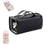 Binozinco Cosmetic Bag, Binozinco Leather Waterproof Cosmetic Bag, Detachable 4 In 1 Roll Up Makeup Bag, Leather Waterproof Multi Compartment Foldable Makeup Bags for Women (Black)