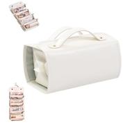 Binozinco Cosmetic Bag, Binozinco Leather Waterproof Cosmetic Bag, Detachable 4 In 1 Roll Up Makeup Bag, Leather Waterproof Multi Compartment Foldable Makeup Bags for Women (White)