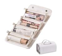 Binozinco Cosmetic Bag,Kaylines Leather Waterproof Cosmetic Bag,Detachable 4 In 1 Roll Up Makeup Bag,Multi Compartment Toiletry Cosmetic Bag,Leather Waterproof Cosmetic Bag Detachable 4 in 1 (White)