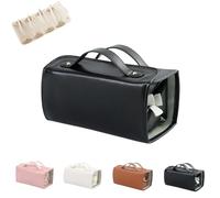 Binozinco Cosmetic Bag, Leather Waterproof Cosmetic Bag, 4 In 1 Roll Up Makeup Bag, Large Capacity Portable Multi Compartment Makeup Bag (Black)