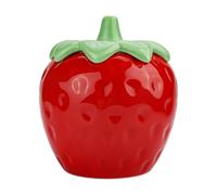 binsakao Barattolo per caramelle alla fragola con coperchio, grazioso barattolo per biscotti, in ceramica rossa, contenitore decorativo per tè, caramelle, zucchero, biscotti, noci, condimenti,