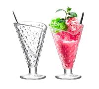 binsakao Set di 2 bicchieri da gelato con cucchiai, stile American Diner (230 ml, Hobnail)