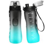 Binudum Borraccia motivazionale con indicatore del tempo, Sport Tritan, senza BPA, a prova di perdite, per adolescenti, adulti, palestra (nero, verde, 750 ml)