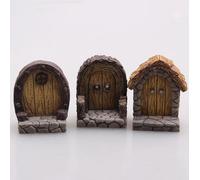 Binwat 3 mini porte in resina per giardino delle fate e finestre per alberi, tronchi d'albero, ornamenti decorativi per casa delle fate, kit di decorazione per porta delle fate