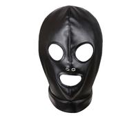 binxliuxo 1PC Black Leather Full Face Mask Hood Head Cover Headgear Hat with Drawstring Adjustable Hollow Out Masquerade Party Club Costume.