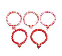 binxliuxo 5PCS/SET Red Bracelet for Women Polymer Clay Stretch Bracelet Stackable Chunky Heart Beaded Bracelets Stack Valentine's Day Jewelry
