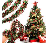 BINYI Gerlande - Ghirlanda di tinsel da 10 m, 5 ghirlande di Natale lucide, per albero di Natale (verde e rosso)