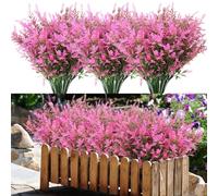 BINYI Mazzo Fiori Finti Artificiali per Cimitero Fiori di Plastica per Cimitero 10 Pz Decorazioni Piante Finte da Interno Esterno Fiori Finti Realistici per Giardino Patio Lavanda Artificiale (Rosa)