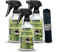 Bio-Chem - Detergente per plastica 3X 500ml + Panno in Microfibra - Spray per la Pulizia del PVC per finestre, infissi, radiatori, mobili da Giardino - Elimina odori, nicotina e Polvere