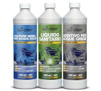 bio-chem - Set di 3 Prodotti detergenti per WC igienici di Camper - Detergente per Serbatoio Acqua Dolce roulotte - Detergente acque Grigie - Liquido Sanitario