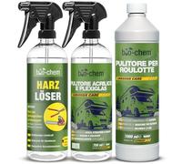 bio-chem - Set di 3 prodotti per la manutenzione delle roulotte da campeggio - 1 litro di detergente per roulotte e camper + 750 ml di spray alla resina + 750 ml di detergente per vetri e parabrezza