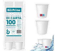Bio Prime - 100Pz - Bicchieri Acqua in Carta 200Ml - Bicchieri 200Ml Biodegradab