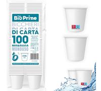 Bio Prime - 100pz - Bicchieri Acqua in Carta 200ml - Bicchieri 200ml Biodegradabili - Per Bevande Calde, Acqua e Bibite - Bicchieri Usa e Getta.