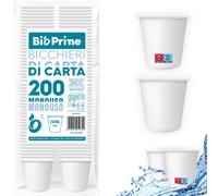 Bio Prime - 200pz - Bicchieri Acqua in Carta 200ml - Bicchieri 200ml Biodegradab