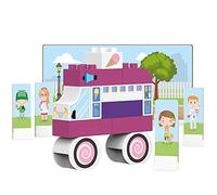 BIOBUDDI Blocchi da Costruzione - Set da Gioco per Furgone Gelato, 27 Blocchi, 9 Carte da Spingere