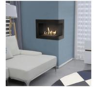 Biocamino da Incasso DELTA destro 70x28x48 cm, Nero, Acciaio, Vetro Protettivo, Aromaterapia, TÜV Certificato - Ideale per Riscaldamento Ecologico