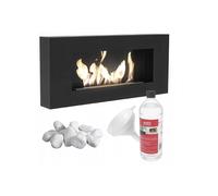 Biocamino da Parete a Bioetanolo DELTA FLAT TÜV - Nero, Acciaio, Dimensioni 90x12x40 cm, con Kit di Accessori