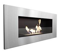 Biocamino Da Parete DELTA 2 con con vetro temperato protettivo Dimensioni 90x14,2x h40 cm - peso 13,31 kg colore argento metallizzato cromato