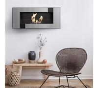 Biocamino Da Parete DELTA 2 con Vetro Dimensioni 90x14,2x h40 cm - peso 13,31 kg colore nero metallizzato cromo