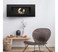 Biocamino da Parete Delta 2 Nero - Dimensioni 90x14.2x40 cm, Materiale Acciaio, Installazione a Incasso, TÜV Certificato - Ecologico e Sicuro