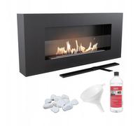 Biocamino da Parete Delta Flat con Vetro - Nero, Acciaio, Dimensioni 90x12x40 cm, Certificato TÜV, Kit Accessori Inclusi