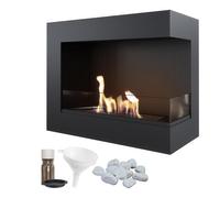 Biocamino da Parete Delta TÜV con Pietre Decorative - Nero, Acciaio, Dimensioni 60x28x48 cm, Aromaterapia, Doppia Vista sul Fuoco