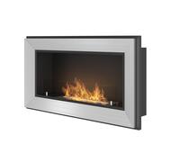 Biocamino da Parete Frame 900 Con Vetro Protettivo Bruciatore Line da 450 mm Dimensioni 90x20x49 cm peso 15 kg, fascia inox inox satinato